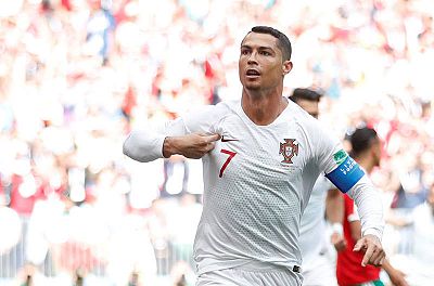 Cristiano Ronaldo celebra su gol frente a Marruecos en la jornada 2 del Mundial de Rusia 2018.