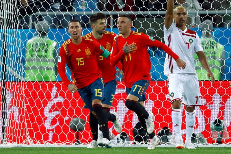 Aspas celebra el gol del empate ante Marruecos, que vale la primera plaza del grupo.