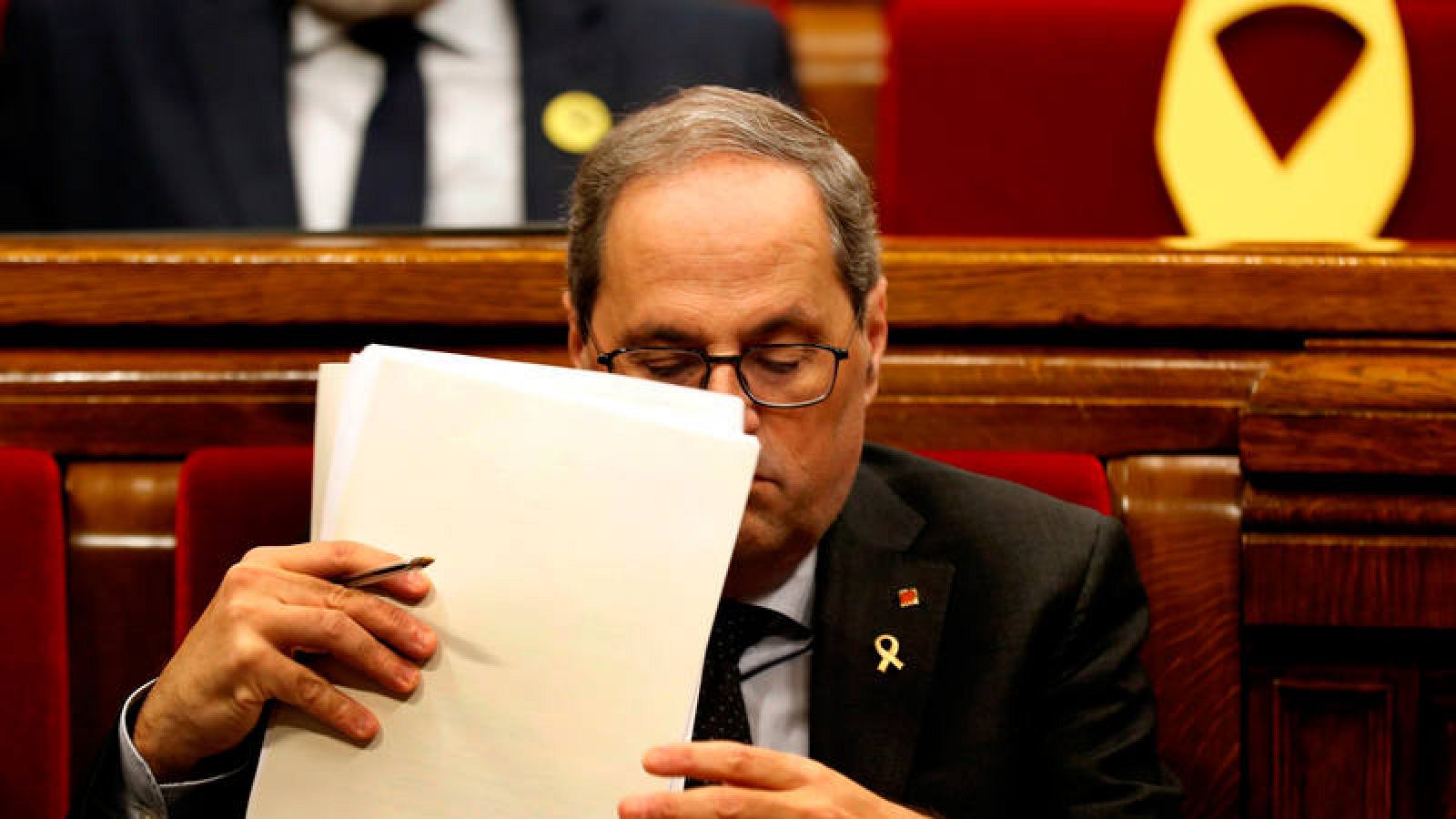 El presidente de la Generalitat, Quim Torra, en una sesión de control al Govern en el Parlamento catalán.