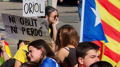 Manifestación de estudiantes en Barcelona por el aniversario del 1-O