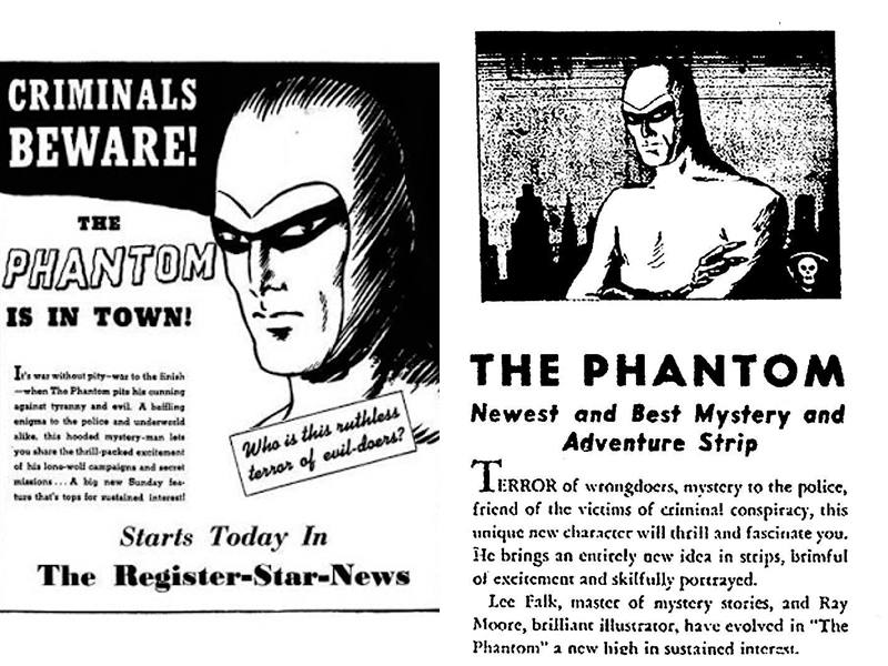 Anuncios de la llegada de The Phantom a los periódicos estadounidenses en 1936