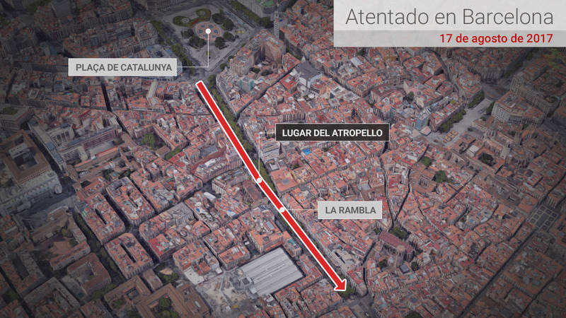 Mapa del atentado en Barcelona.