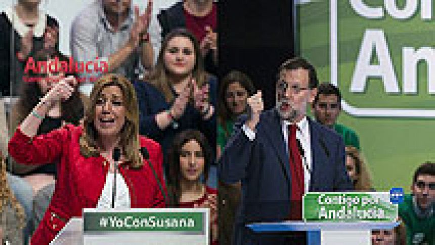 Rajoy cree que votar a IU, Podemos, UPyD y C's es votar al PSOE y Díaz dice que "está de los nervios"