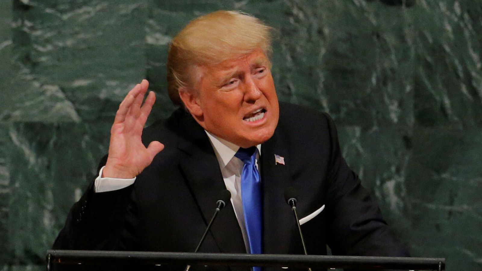 Donald Trump durante la Asamblea General de la ONU Trump amenaza con "destruir totalmente" Corea del Norte en su primer discurso ante la ONU