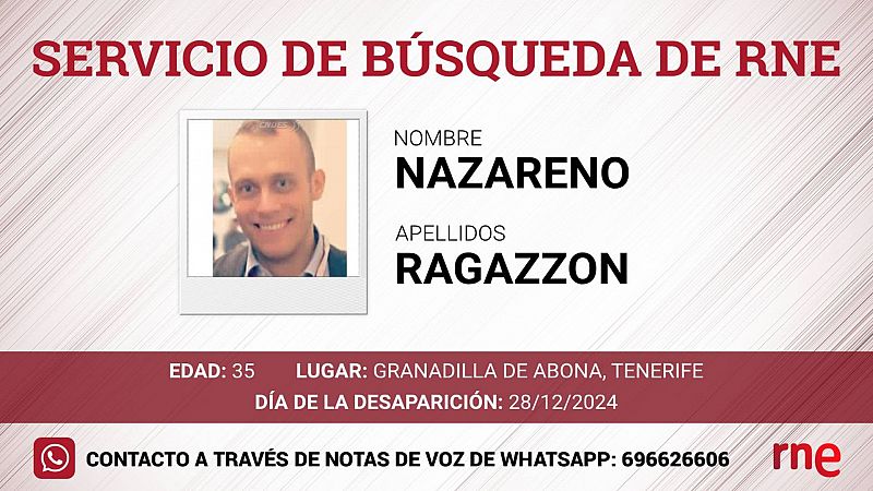 Servicio de bsqueda - Nazareno Ragazzon, desaparecido en Granadilla de Abona, Tenerife - Escuchar ahora