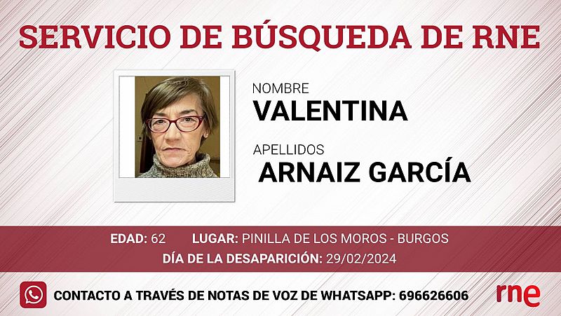 Servicio de bsqueda - Valentina Arnaiz Garca, desaparecido en Pinilla de los Moros, Burgos - Escuchar ahora