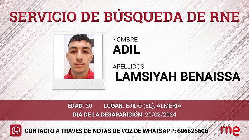 Servicio de bsqueda - Adil Lamsiyah Benaissa, desaparecido en Ejido (el) Almera - Escuchar ahora