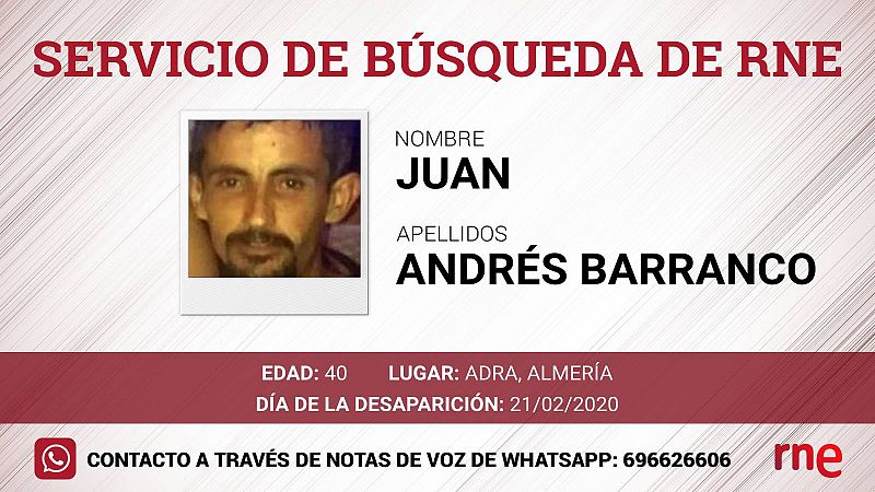 Servicio de búsqueda - Juan Andrés Barranco, desaparecido en Adra, Almería - Escuchar ahora