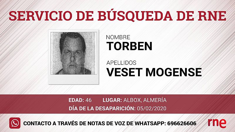 Servicio de búsqueda - Torben Veset Mogense, desaparecido en Albox, Almería - Escuchar ahora