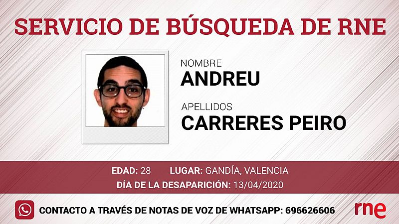 Servicio de búsqueda - Andreu Carreres Peiro, desaparecido en Gandía, Valencia - Escuchar ahora