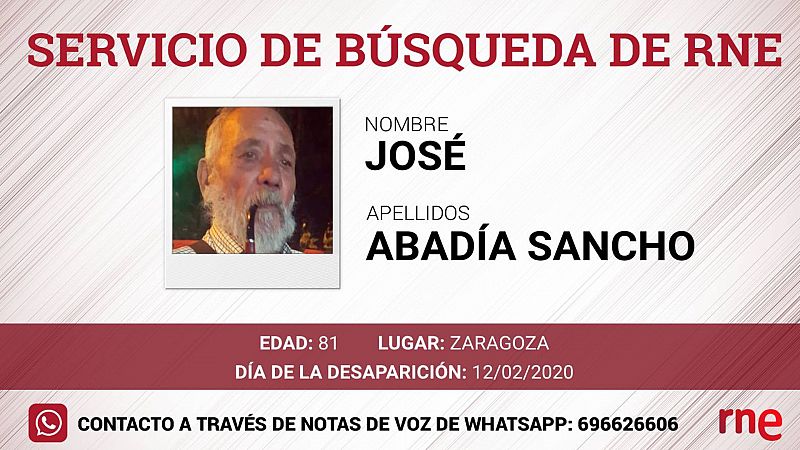 Servicio de búsqueda - José Abadía Sancho, desaparecido en Zaragoza - Escuchar ahora