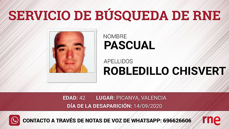 Servicio de búsqueda - Pascual Robledillo Chisvert, desaparecido Picanya, Valencia - Escuchar ahora