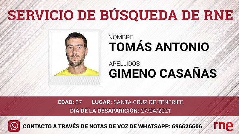 Servicio de búsqueda - Tomás Antonio Gimeno Casañas, desaparecido en Santa Cruz de Tenerife - Escuchar ahora