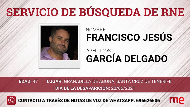 Servicio de búsqueda - Francisco Jesús García, desaparecido en Santa Cruz de Tenerife - Escuchar ahora