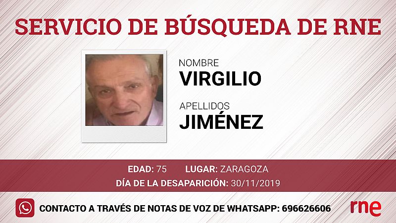 Servicio de búsqueda - Virgilio Jiménez, desaparecido en Zaragoza - Escuchar ahora