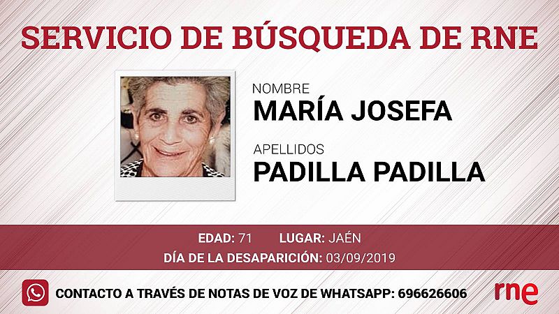 Servicio de búsqueda - María Josefa Padilla Padilla, desaparecida en Jaén - Escuchar ahora