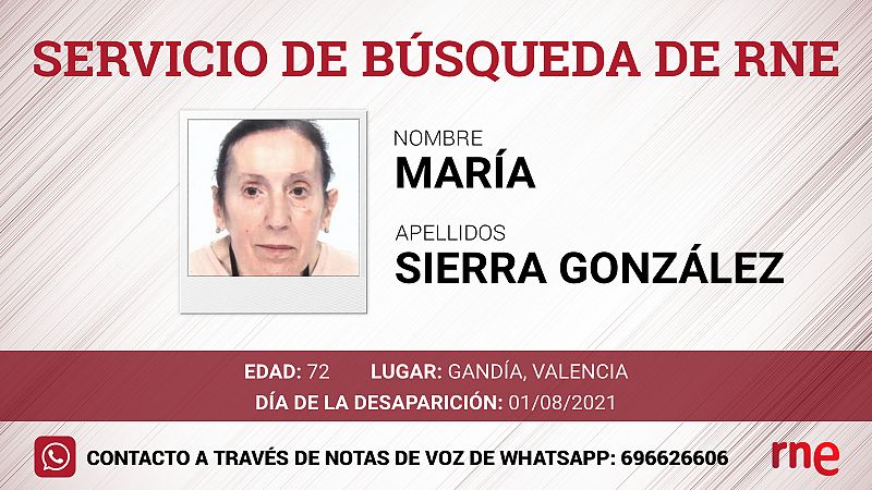 Servicio de búsqueda - María Sierra González, desaparecida en Gandía, Valencia - Escuchar ahora