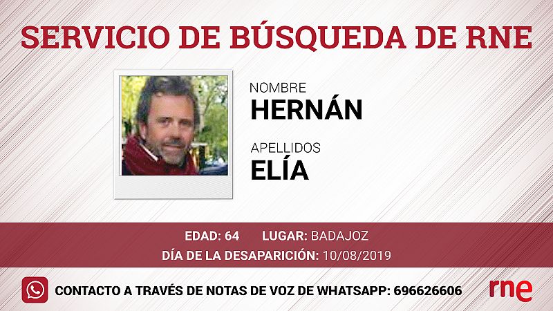 Servicio de búsqueda - Hernán Elía Mosquera, desaparecido en Badajoz - Escuchar ahora