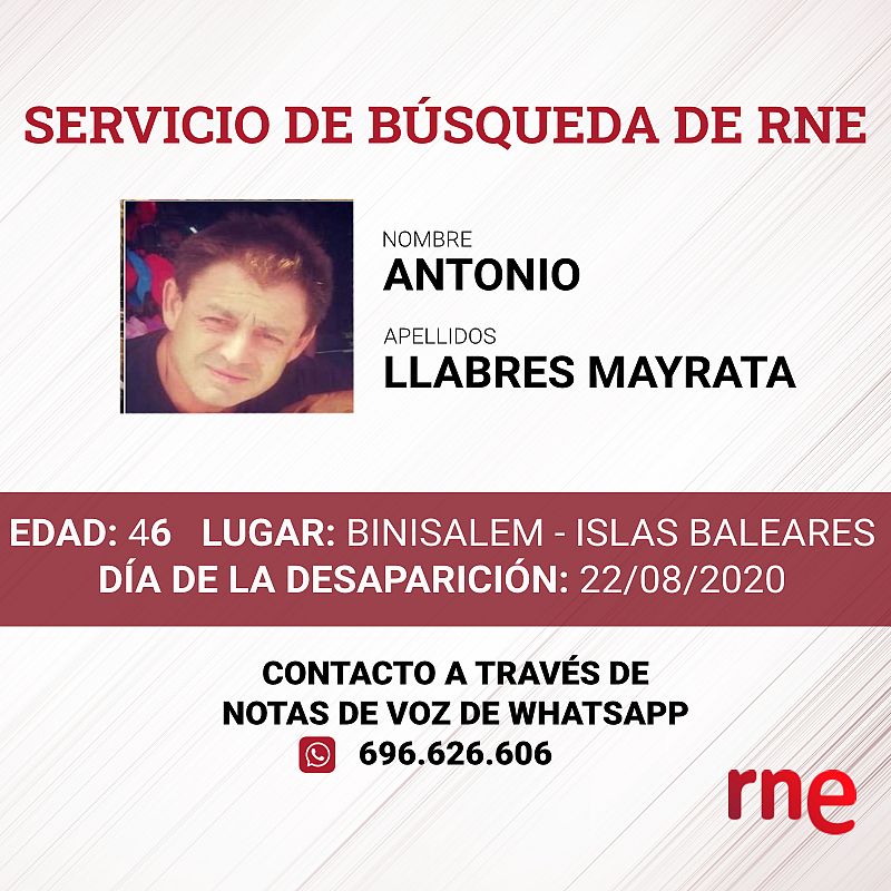 Servicio de búsqueda - Antonio Llabres Mayrata - desaparecido en Binissalem - Islas Baleares - Escuchar ahora