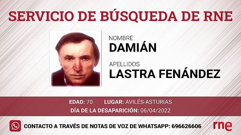 Servicio de bsqueda- Damin Lastra Fernndez, desaparecido en la ciudad de Avils Asturias- Escuchar ahora