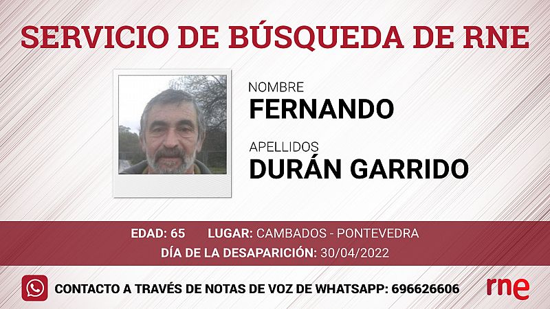 Servicio de búsqueda - Fernando durán Garrido - desaparecido en Cambados, Pontevedra - escuchar ahora