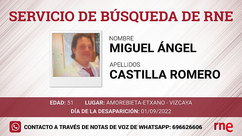 Servicio de búsqueda - Miguel Ángel Casatilla Romero - desparecido en Amorebiet-Etxano (Vizcaya) - Escuchar ahora