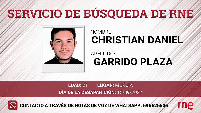 Servicio de búsqueda- Christian Daniel Garrido Plaza, desaparecido en Murcia- Escuchar Ahora