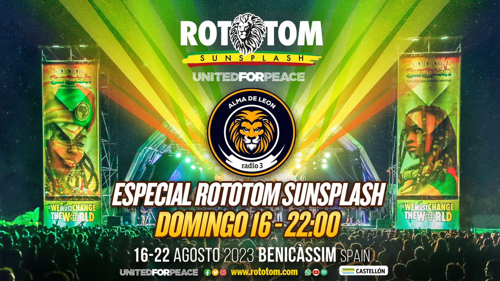 Alma de león - Especial Rototom 2023. Unid@s por la PAZ - 16/07/23 - escuchar ahora