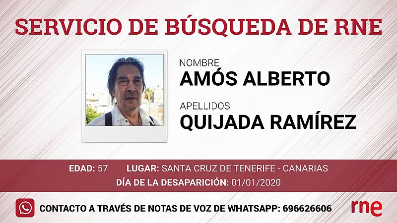 Servicio de bsqueda - Ams Alberto Quijada Ramrez, desaparecido en Santa Cruz de Tenerife - Canarias - escuchar ahora