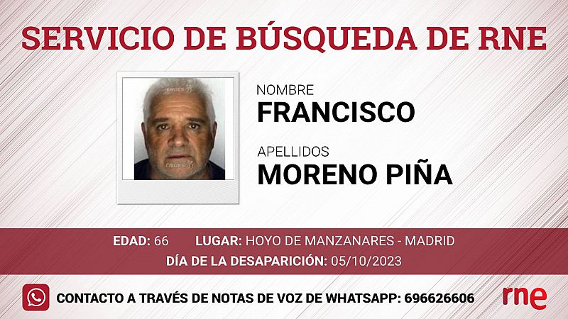 Servicio de bsqueda - Francisco Moreno Pia, desaparecido en Hoyo de Manzanares - Madrid - escuchar ahora