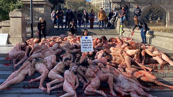 Protesta animalista contra les granges pelleteres a Europa