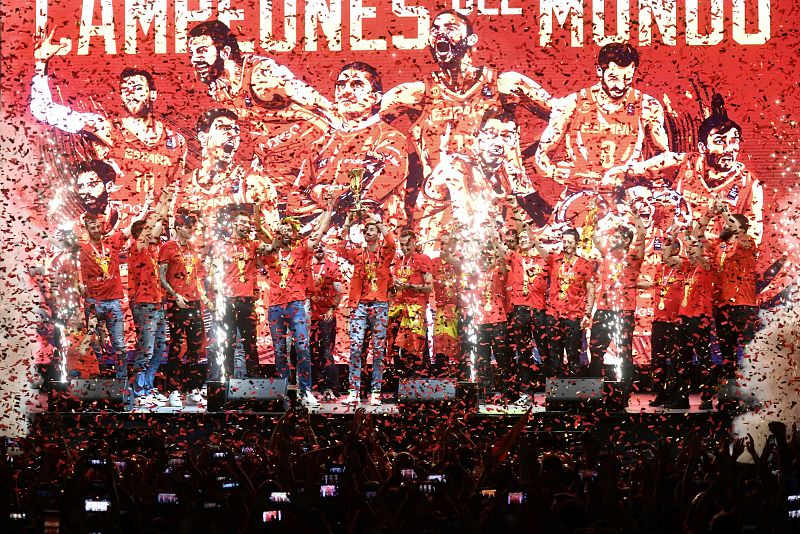 La celebración del Mundial de Baloncesto conquistado por España