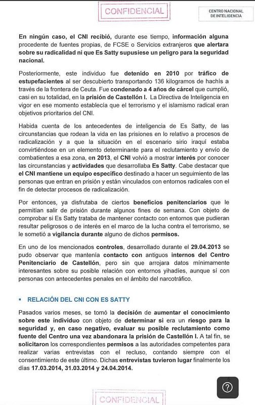 Documento CONFIDENCIAL del CNI sobre la vigilancia de un individuo tras su condena por tráfico de drogas.  Se realizaron entrevistas en marzo y abril de 2014, sin detectar vínculos con yihadistas.