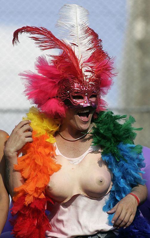 A reveler parades during tha annual Gay Parade in Sao Paulo