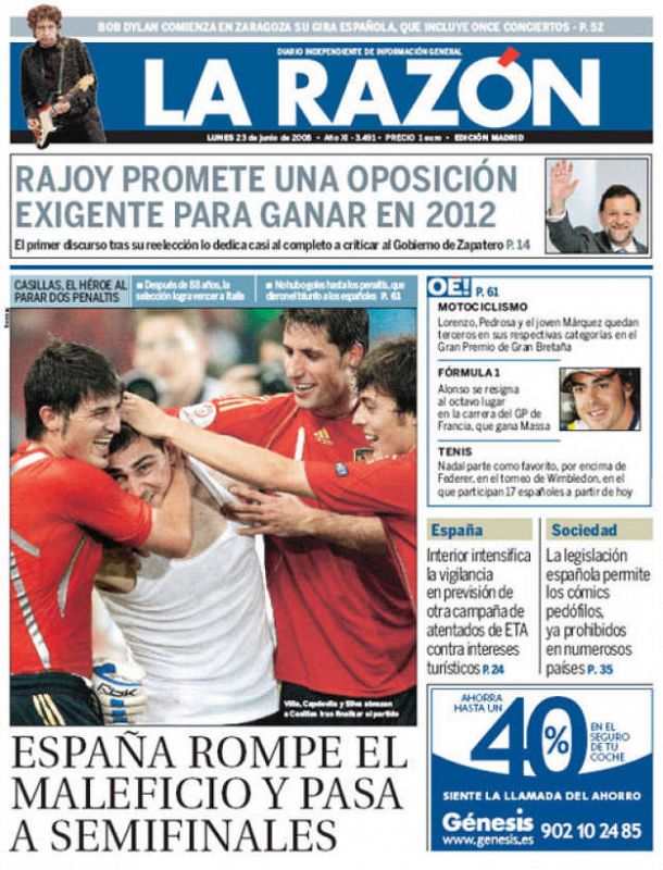 Portada de la edición impresa de 'La Razón'