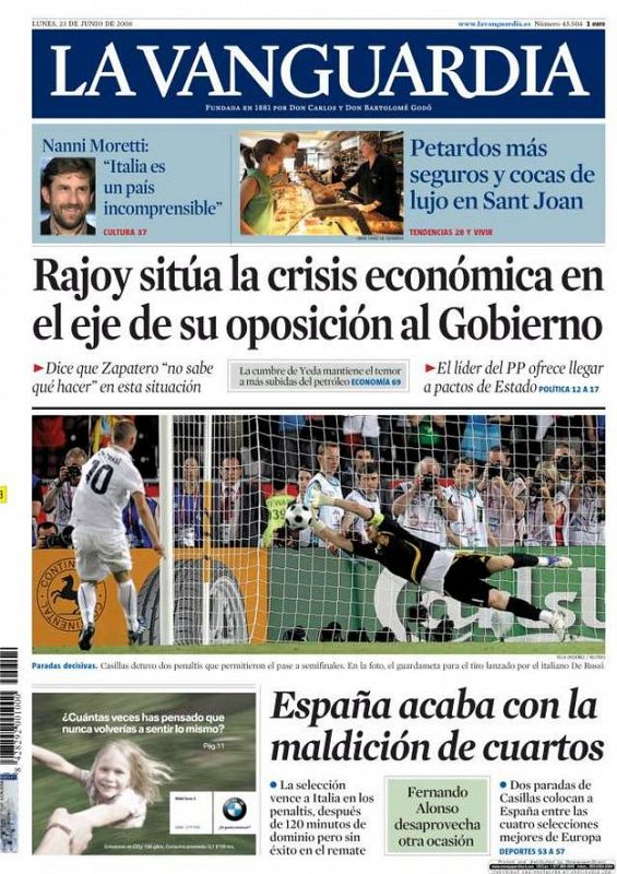 Portada de la edición impresa de 'La Vanguardia'