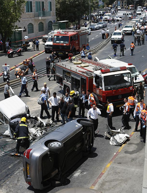 Israeli rescue workers survey scene of attack in Jerusalem