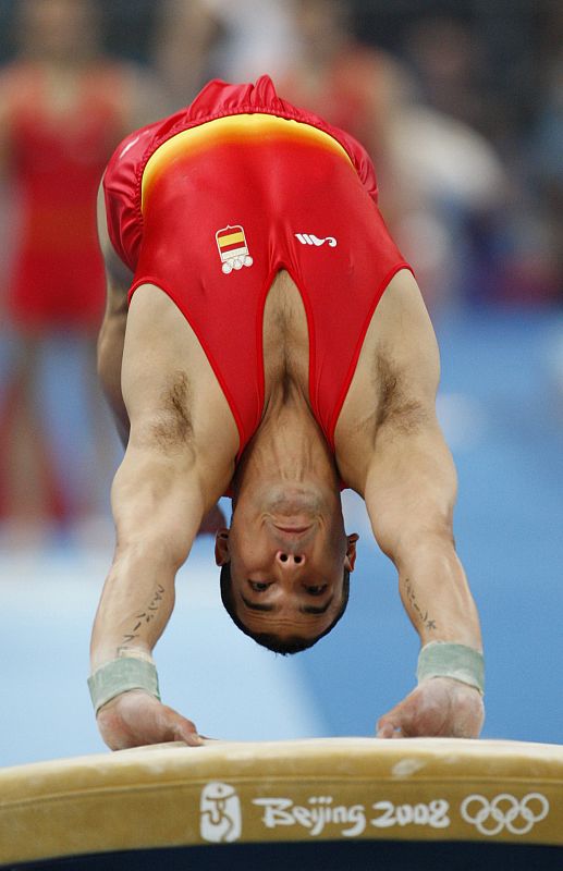 Gervasio Deferr of Spain competes in the men's qualification vault during the artistic gymnastics competition at the Beijing 2008 Olympic Games