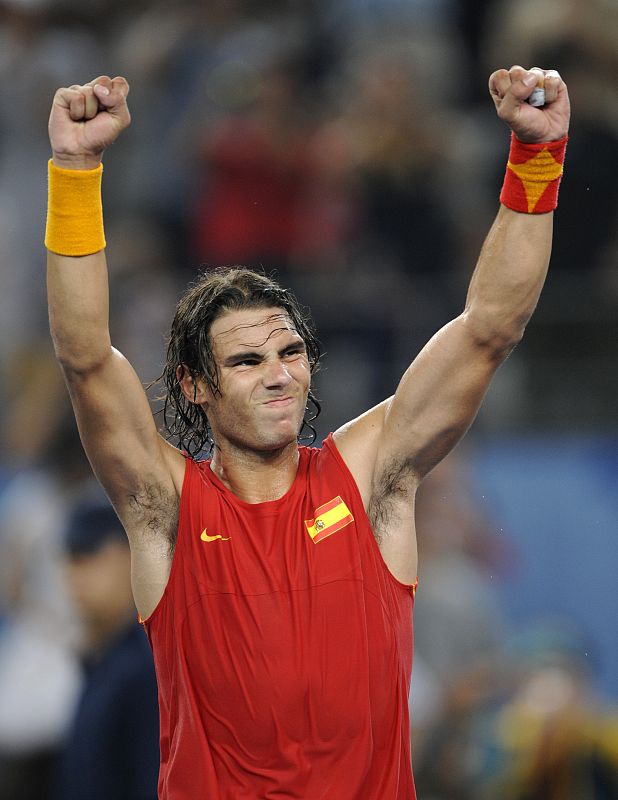 Rafa celebra su victoria ante Hewitt. Su próximo rival de octavos de final será el ruso Igor Andreev.