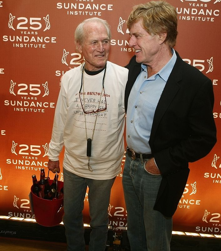 Robert Redford and Paul Newman laugh at Sundance Institute 25th Anniversary in New York