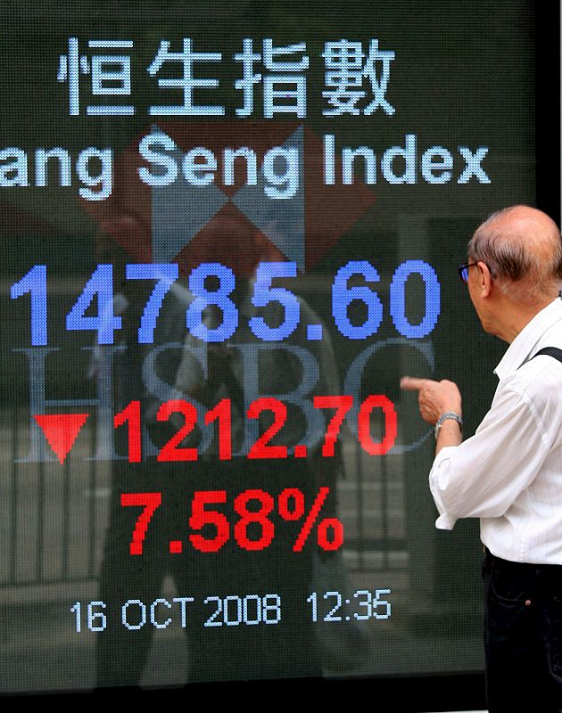 ÍNDICE HANG SENG AUMENTA SUS PÉRDIDAS HASTA EL 7,58 POR CIENTO A MEDIA SESIÓN