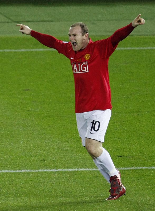 Wayne Rooney celebra uno de los goles conseguidos por el Manchester United en el Mundialito de Clubes 2009 celebrado en Japón.