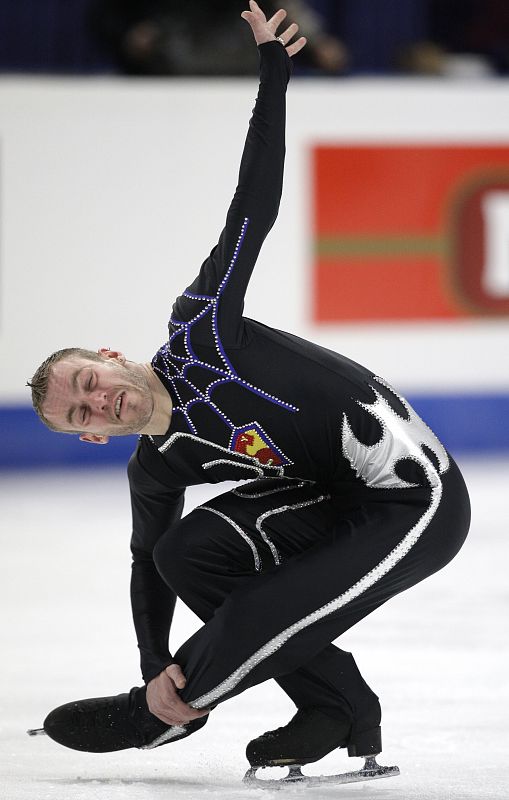 Van Der Perren of Belgium performs during the men's free skating program at the European Figure Skating Championships in Helsinki