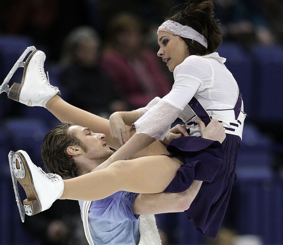 Pechalat and Bourzat of France perform during the pairs ice dancing original dance program at the European Figure Skating Championships in Helsinki