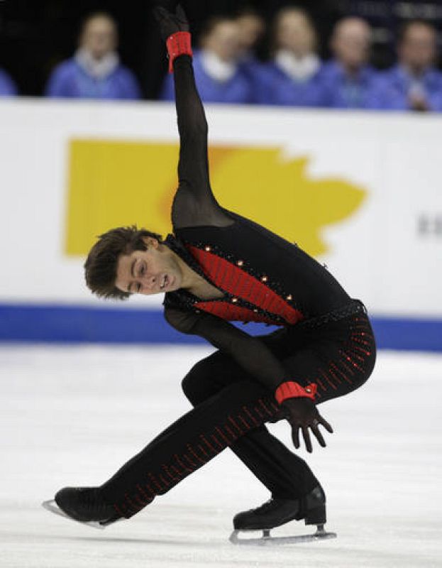 Preaubert of France performs during the men's free skating program at the European Figure Skating Championships in Helsinki