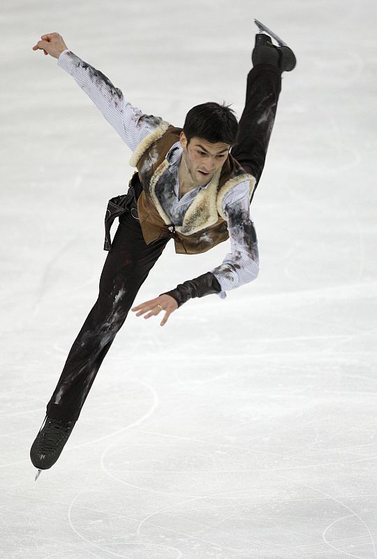 Samuel Contesti of Italy performs during the men's free skating program at the European Figure Skating Championships in Helsinki