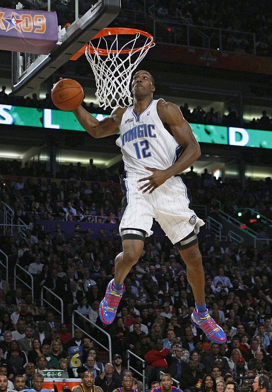 Orlando Magic's Dwight Howard competes in the Slam Dunk contest at NBA All-Star weekend in Phoenix