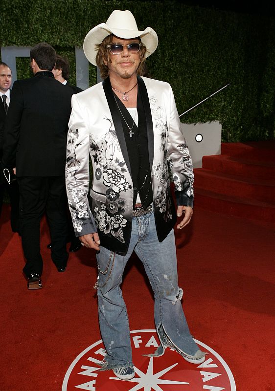 Actor Mickey Rourke poses at the 2009 Vanity Fair Oscar Party in West Hollywood