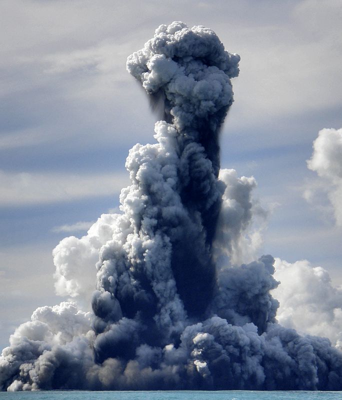 Smoke is seen after an underwater volcano erupted in Hunga Ha'apai