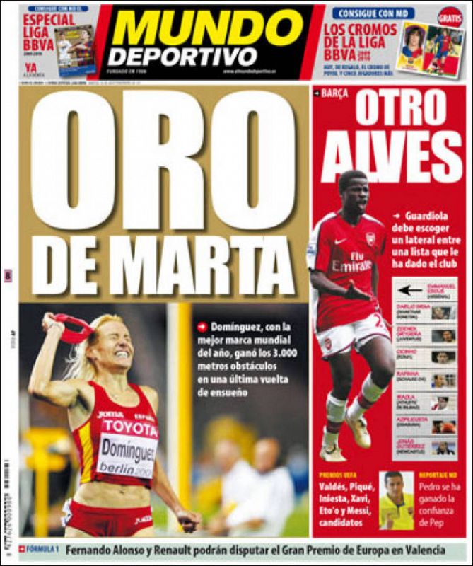 En El Mundo Deportivo, Marta Domínguez celebrando el oro que la proclama campeona del mundo.